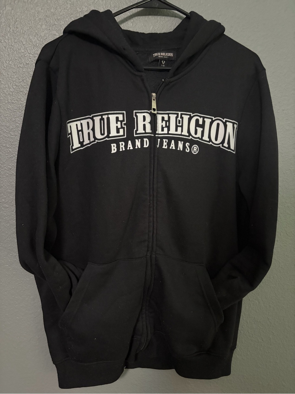 True Religion Black Full-Zip Hoodie with White Logo